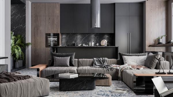 Modern Light Luxury Design Kitchen Wood Melaine Kitchen Cabinet With Island