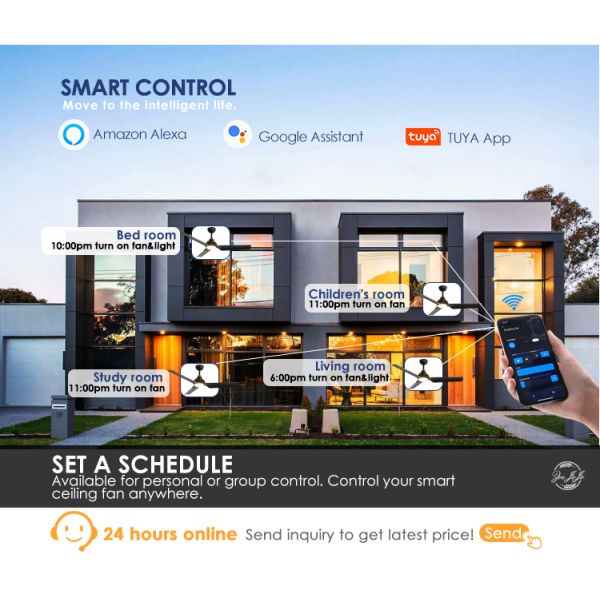 Certificado ETL 1stshine Ventilador de teto LED em cor preta com material ABS de metal remoto