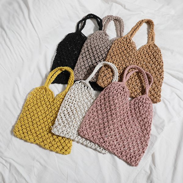 Polyester Lining Material 2024 Hand Crocheted Large Shopping Beach Tote Bag for Women