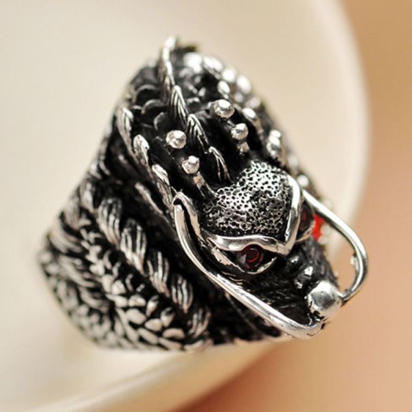 Men's Thailand Sterling Silver Dragon Ring Vintage Jewelry (R121405)