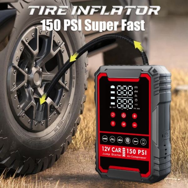 Portable 3000A Auto Emergency Jump Starter With Air Compressor 150PSI