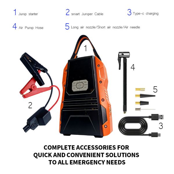 Heavy-Duty Portable Jump Starter with 150 PSI Air Compressor 20000mAh Battery and LED Emergency Lighting
