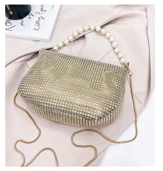 New pearl handle imitation full diamond handbag shoulder bag Cross-border explosive party dinner bag fashion shoulder
