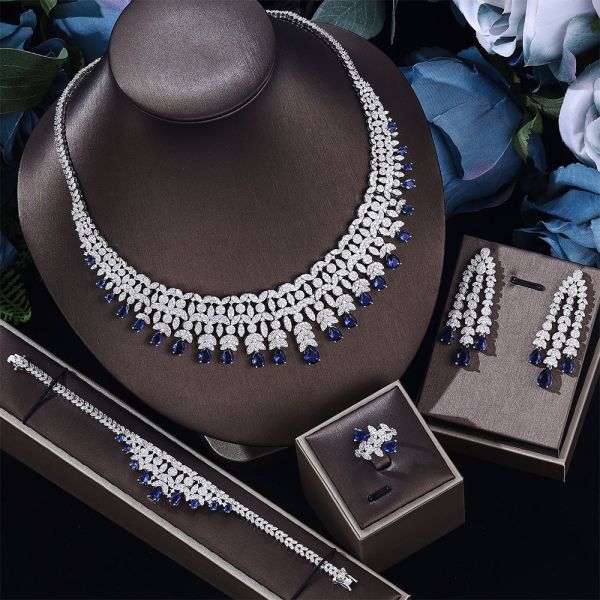 Middle East Dubai Bridal Jewelry Set Necklace Earrings Copper Zircon Plating Gold Factory Wholesale