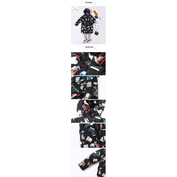 Autumn Winter Kids Qualitiy Fashion White Duck Feather Parka Stock Print Warm Puffer Down Jacket