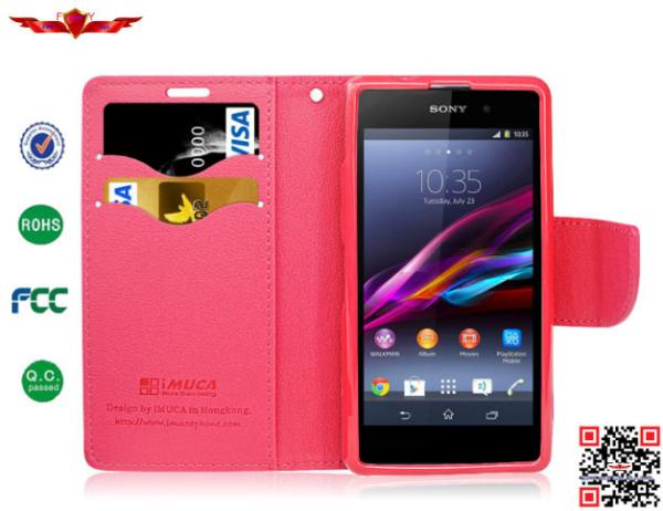 Hot Selling 100% Quaify Colorful PU Wallet Leather Cover Cases For Sony Xperia Z1 Z1 Mini