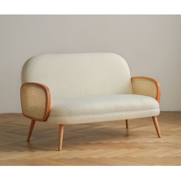 Solid Wood Rattan Modern Fabric Sofa Set Cloth Single Leisure Chair