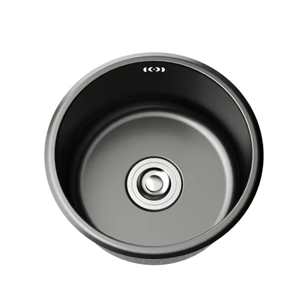 Small Round Kitchen Sink with Single Bowl and Mixer Tap Hole in 304 Stainless Steel
