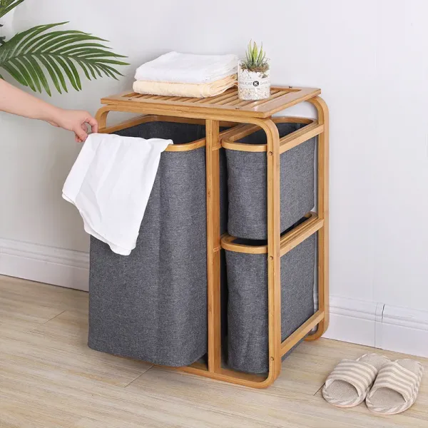3 Collapsible Pull-Out Bags Storage Organizer Laundry Basket for Living Room Bedroom Bathroom