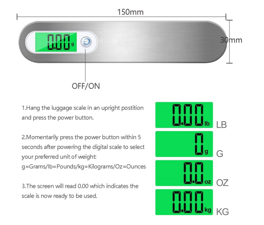 LCD Digital Luggage Scale Portable and 10g Accuracy Stainless Steel Battery Operated Hand-held Travel Bag Weighing Fish Hook