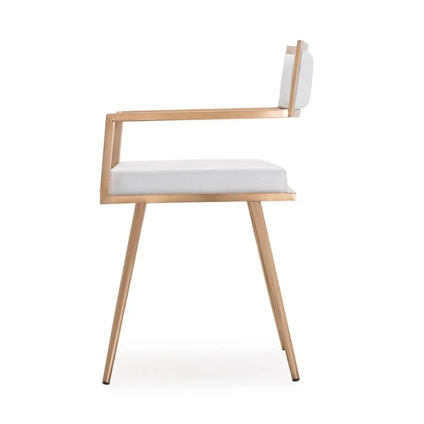 Unique rose gold stainless steel dining chair PU leather upholstery armrest chair for living room