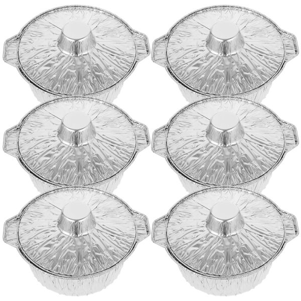1100Ml 6Pcs Round Tinfoil Pots for Baking Aluminum Foil Pie Pans Lids Disposable Tin Pot