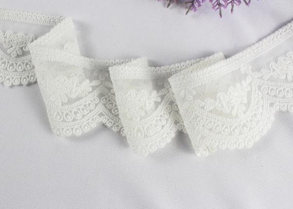 Guarnição bordada vintage do laço do algodão do marfim, fita Scalloped do laço do vestido de casamento