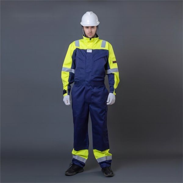 Fire Retardant Safety Coverall Suit with 65% Cotton 35% Polyester Breathable Material for Industrial Protection