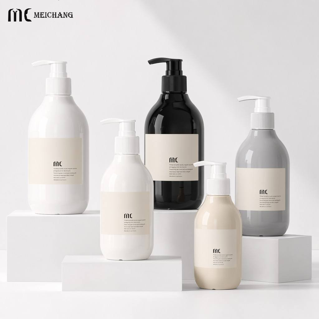 100ml-500ml Round PE Shampoo Bottle with Lotion Pump Custom Plastic Personal Care Packaging Bottle（MC-440）