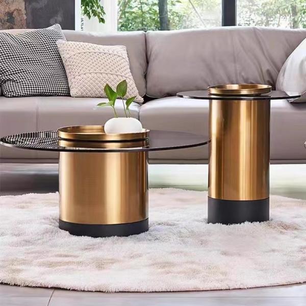 Reflective Glass Matching Rose Gold Tray Coffee Table
