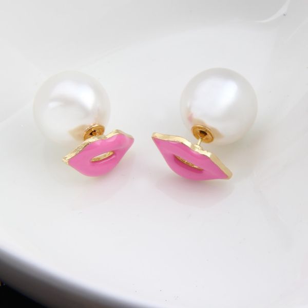 Sexy lips pearl earrings small jewelry
