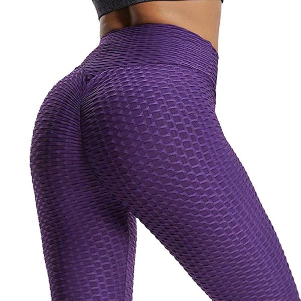 Purple Strong Stretch Scrunch Butt High Waist Yoga Tights For Running Cycling