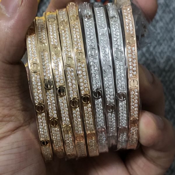 High Quality Fashion Fine Jewelry Pure 18k Real Gold And Natural Vs Diamonds LOVE Bracelet, Small Model Paved