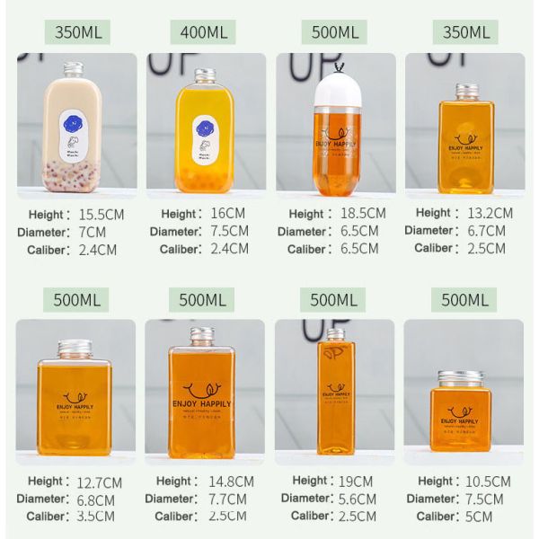 Food-grade PET Bottle with Multiple Capacity Options and Customizable Design for Milk Tea and Beverages