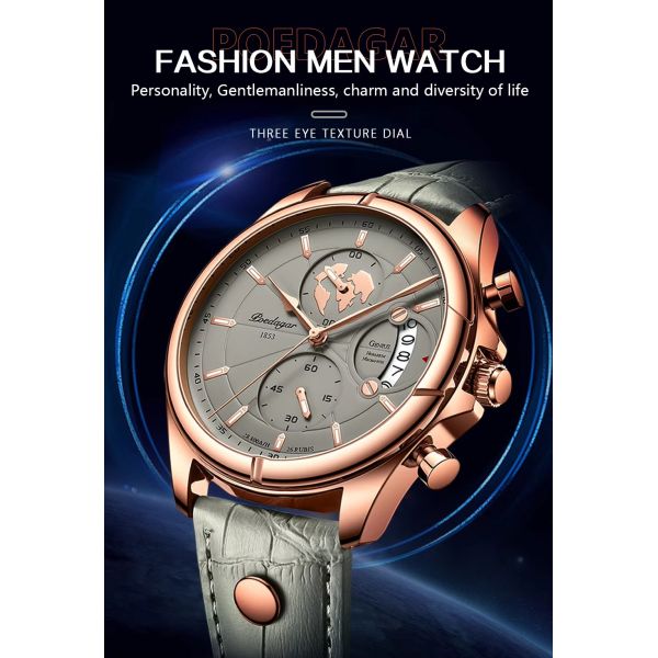 Waterproof Men's Quartz Chronograph Watch – Leather Strap· Luminous Dial | OEM