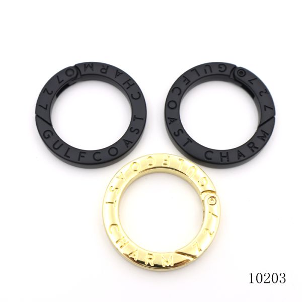 27x37mm Key Holder Ring Matte Black O Ring Carabiner With Engraved Letters