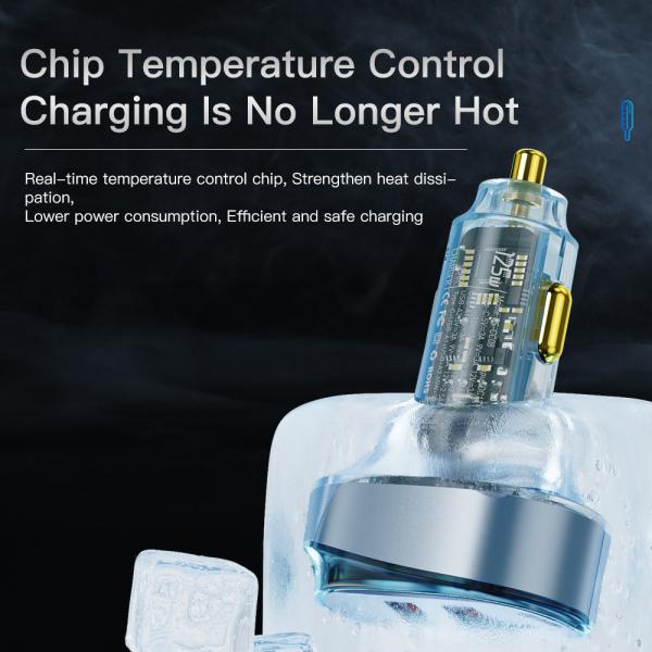 Type C Fast Charging Car Chargers Transparent 125W With Digital Display 2 USB