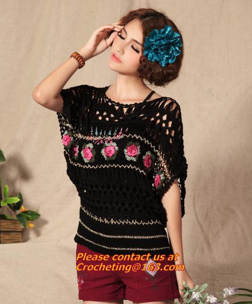 Handmade Crochet Multicolour Three-Dimensional Rose Cutout Knitted Sweater Pull Over Women