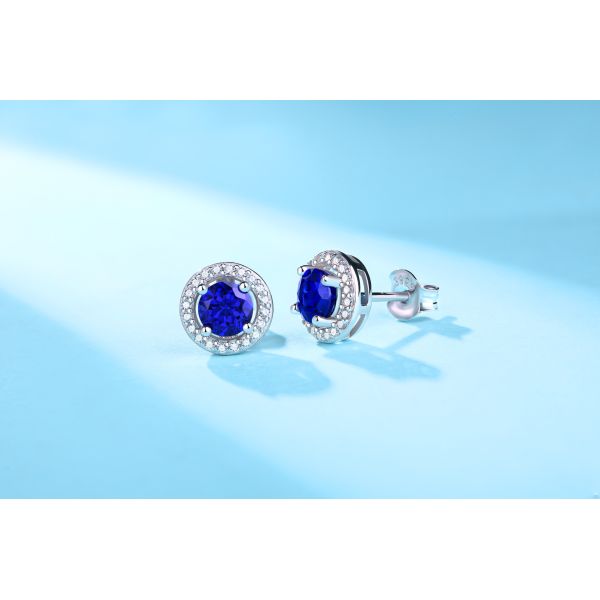 Голубые 925 Стерлинговое Серебро Циркон Круглый Драгоценный Камень Кольцо Для Подарков