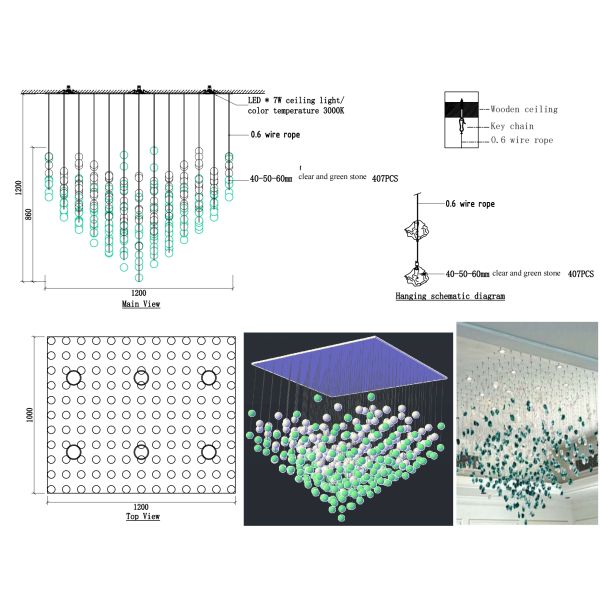 Hotel Lobby Villa Proyecto de decoración del salón de banquetes lujo de lluvia de vidrio de piedra gemas lámpara de candelabros accesorios
