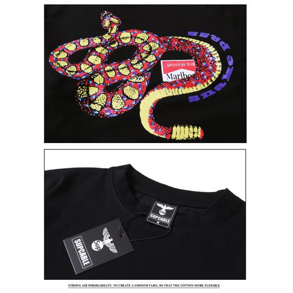 Youth Popularity Collarless Rattlesnake Printed Skateboard T-Shirt for 18-24 Years Old