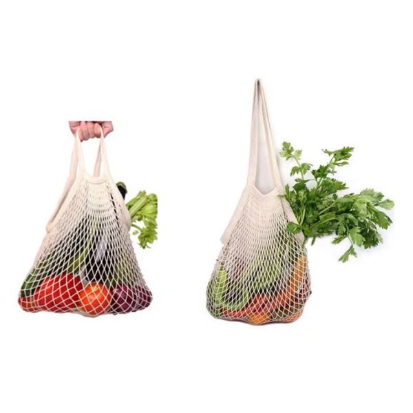 Green Cotton Mesh Vegetable Veggie Reusable Grocery Tote Bag