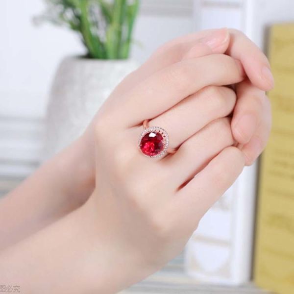 Rose Gold Plated 925 Silver Ring with Red Cubic Zircon Princess Wedding Ring (R12282)