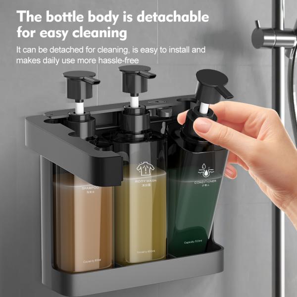 ABS Plastic Wall Mounted Manual Triple Bottle Soap Dispenser with 500ml Capacity for Hotel and Home Bathroom