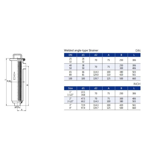 DN20-DN200 Sanitary Filter SS316 Stainless Steel Welded Angle Type Strainer Winding Metal Filter