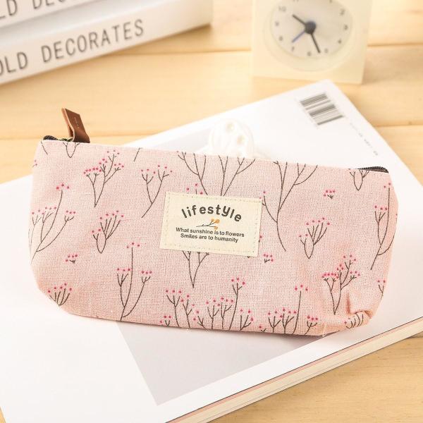 Caixa de lápis, linda flor floral tela fechadura Caixa de lápis Fabric adorável flor árvore bolsas de caneta suprimentos 4 Pcs