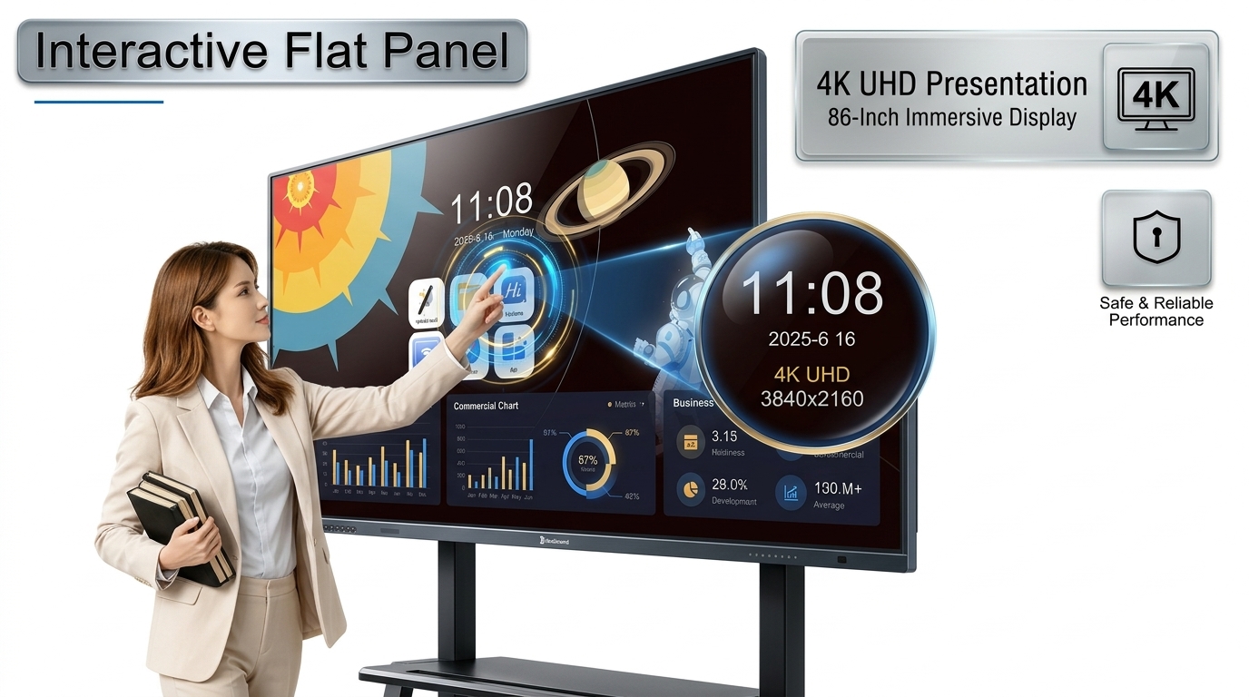 86 Inch 4K UHD Smart Interactive Whiteboard QM-86HY 3840x2160 Touch Display with 40 Point IR Frame Conference