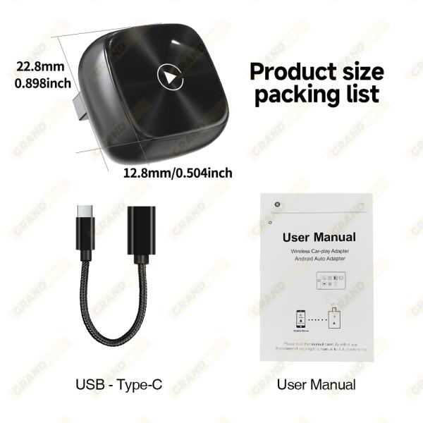 Grandnavi Wireless CarPlay Android Auto Adapter Adapter Upgrade Wired to Wireless BT Play Music Plug and Play CarPlay