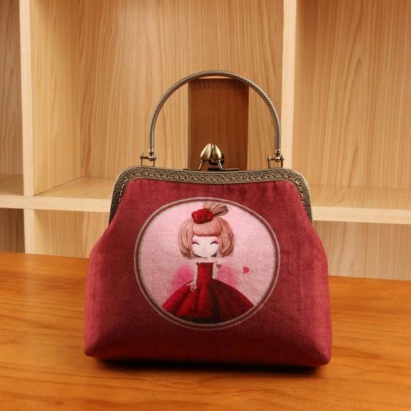 Lady Vintage Velvet Rose Flower Kiss Lock Wallet Clutch Card Holder Coin Bag Pouch Purse
