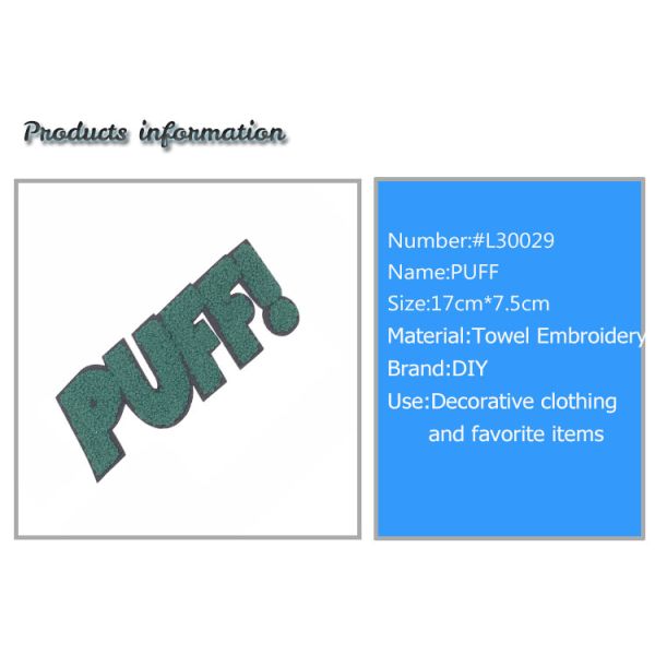 Cute Letter PUFF Embroidered Sports Patches Decorate Sew On Style For Garment Accessories