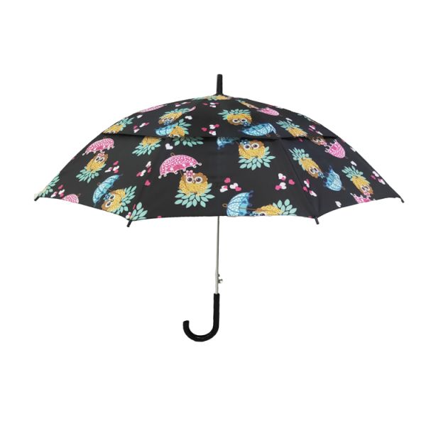 Owl Printing Kids Compact Umbrella with Chome Plated Steel Shaft and Customized Package