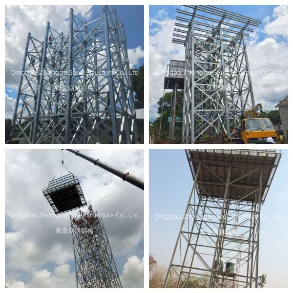 Hot-dip galvanized water storage tank and tower frame