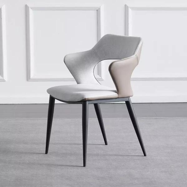Steel Frame Nordic Leather Chair Armrest Dining Chair Hollow Outdesign