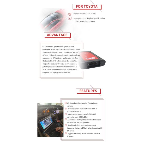 Newest OTC Plus 3 in 1 GTS TIS3 Auto Diagnostic Tool for Toyota Nissan and with IT3 V14.00.018 Global Techstream