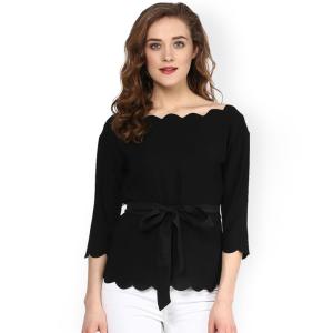 Parte superior Scalloped das mulheres preto elegante