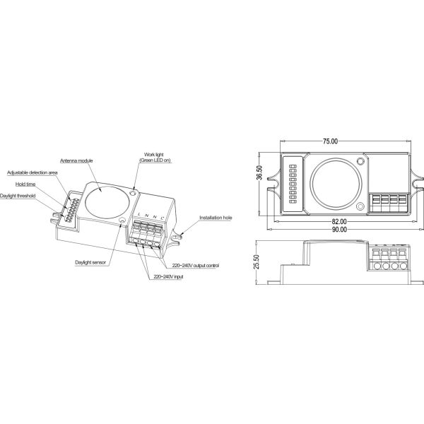 HF Microwave Motion Sensor MC008S E / Movement Detector On-off Control With TUV Certification 50000h Lifetime