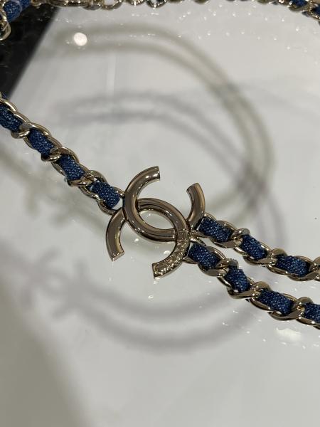 Blue Denim Luxury Chain Necklace 50-55cm Length With Light Gold Double C Accents