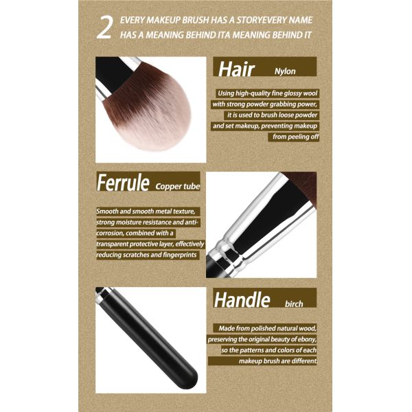 A08 Cabello curvo de nylon cabeza redonda maquillaje cepillado sintético cepillado cosmético personalizable