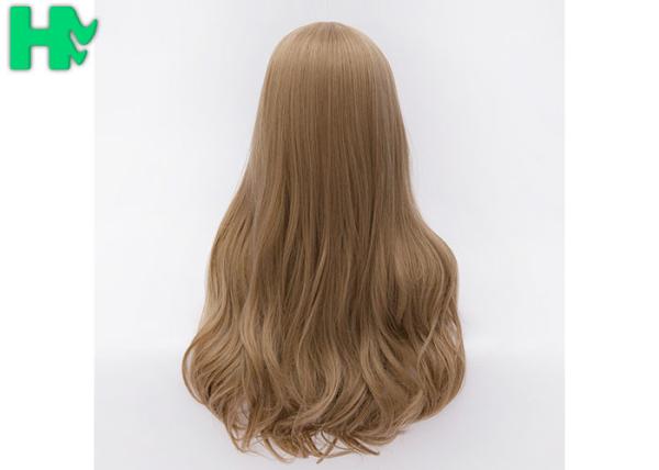Brown No Bangs Synthetic Water Wave Long Hair Wigs For African Women