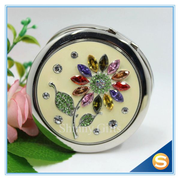 Shinny Gifts Wholesale Colorful Rhinestones Flower Design Small Round Mirror